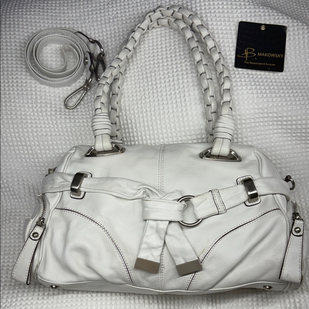B. Makowsky White Leather Shoulder Bag
